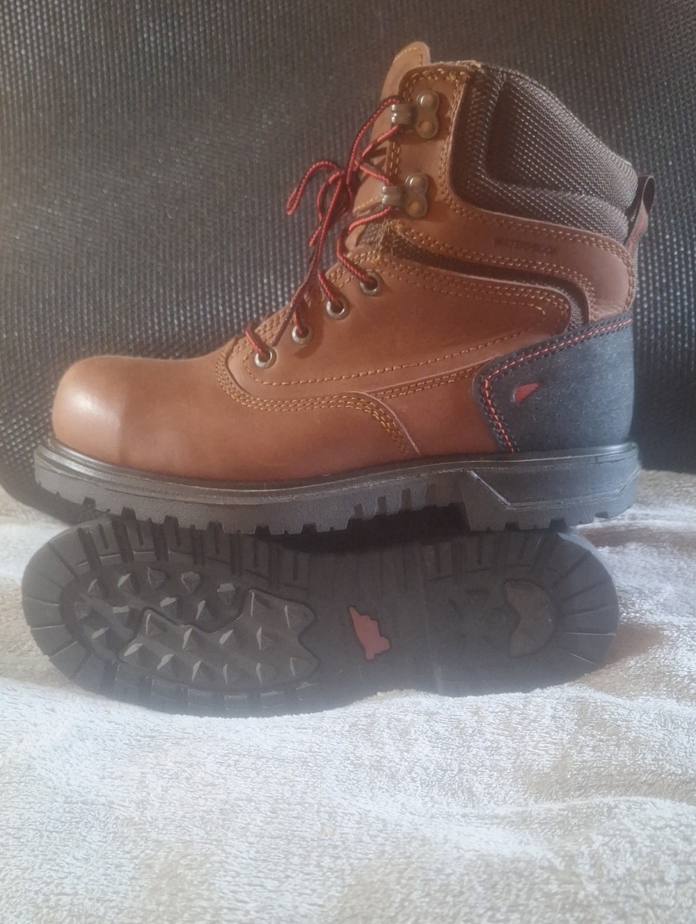 Women's Red Wings Brown Work Boots with Black Accents